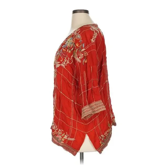 Johnny Was Sienna Shirt Top XL Cayenne Heavily Embroidered Side Slits Relaxed - Picture 5 of 8